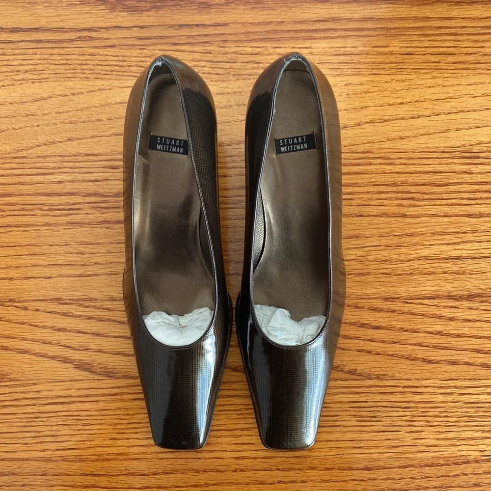 Stuart Weitzman Patent Leather Low Block Brown Heels Shoes 9.5 - Picture 7 of 11